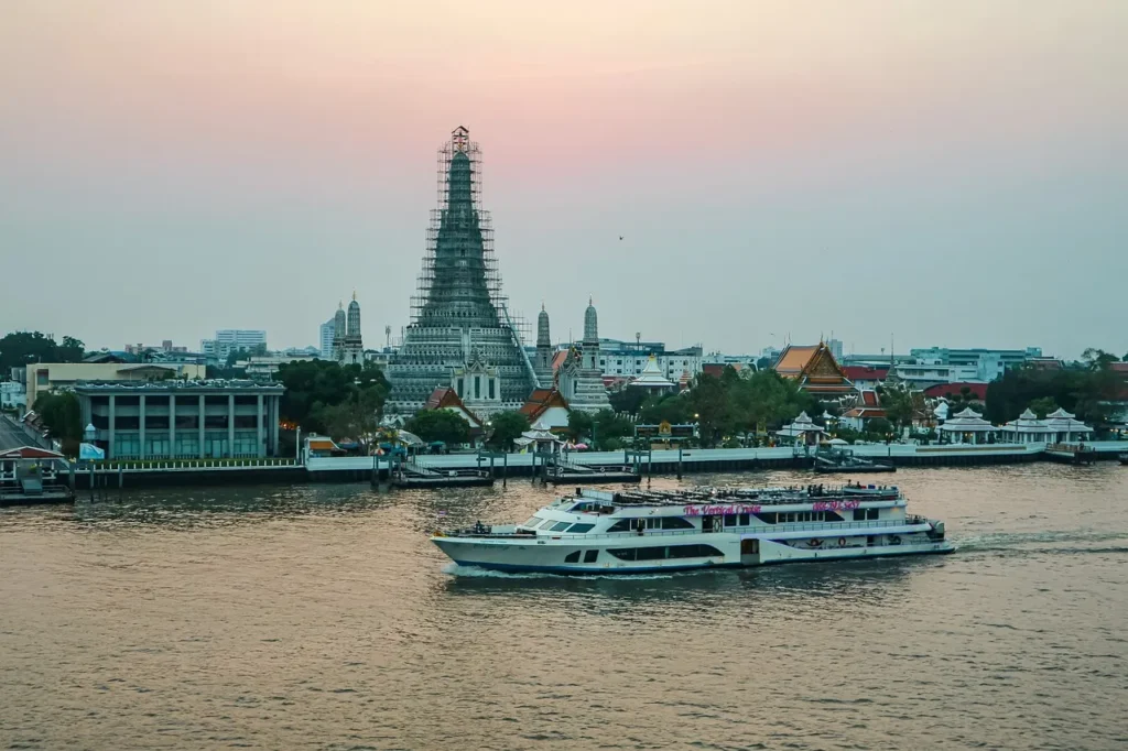 A ferry boat cruising along the river in Bangkok